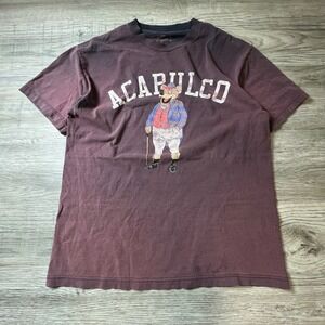 Acapulco Gold Graphic T-Shirt Mens Large Burgundy Bear Mascot Streetwear USA L5